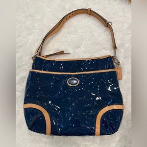 Coach navy blue patent leather purse